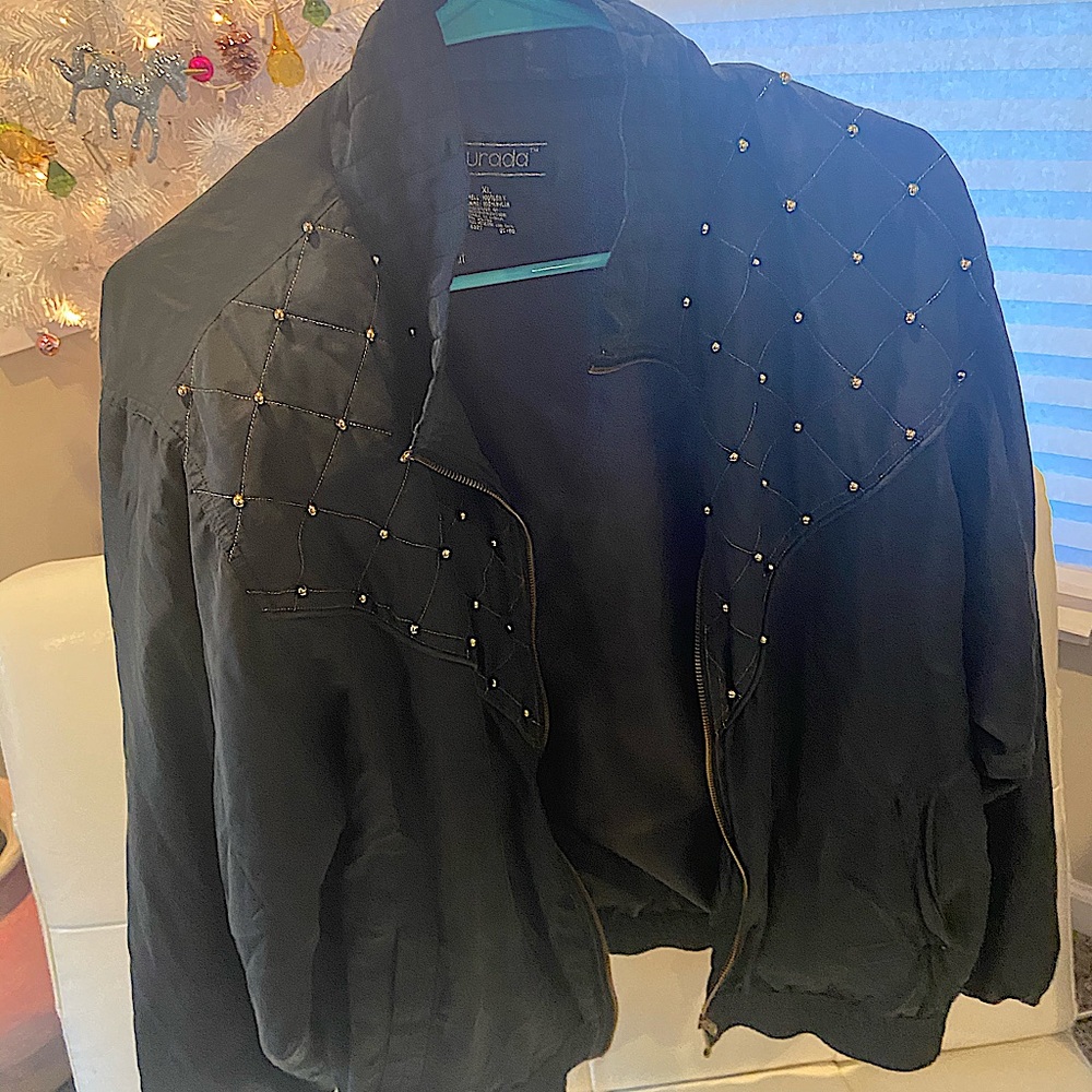 Vintage Black Shoulder Pad Jacket with Gold Beads